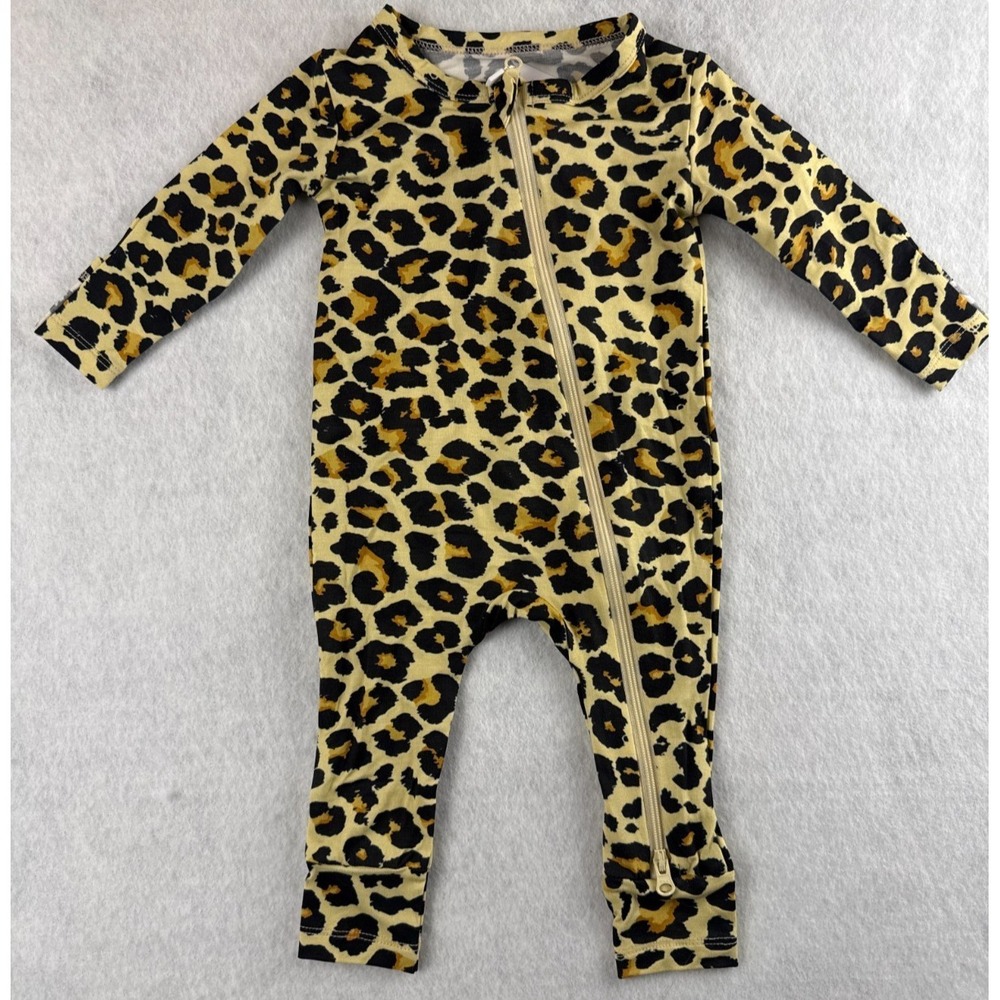 HAPIU Baby Bamboo Romper 3-6M Leopard Print Zip One Piece Pajama Sleeper NWT